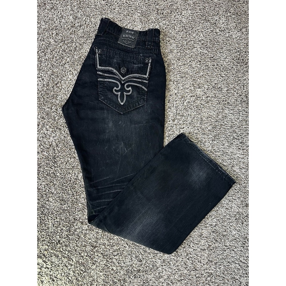 Rock Revival Men's Size 36 Steven Relaxed Straight Leg Black Denim Jeans